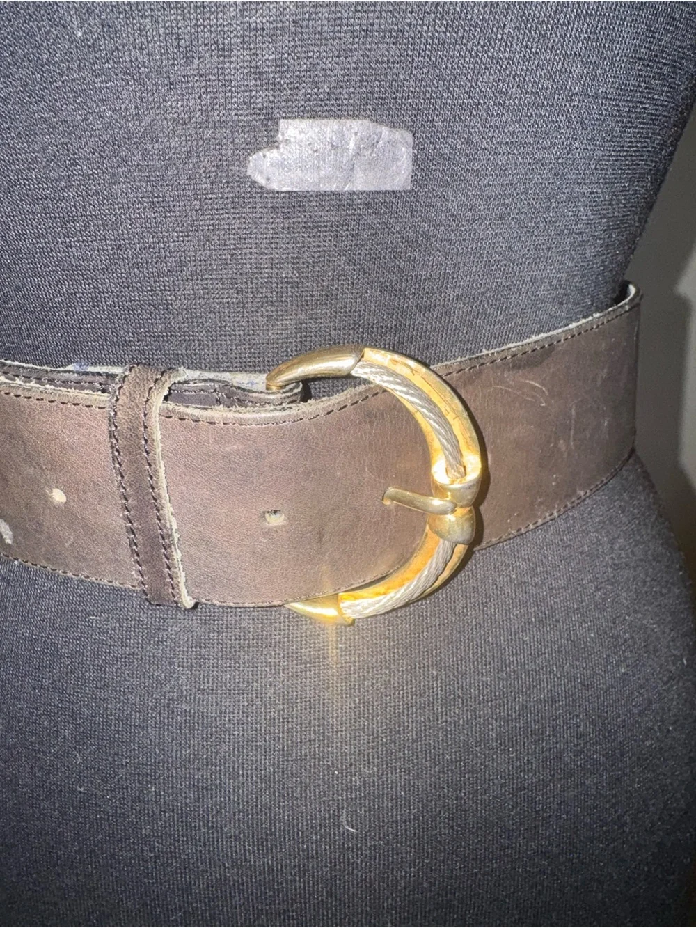 Vintage Loring & Paige Leather Waist Belt with Gold-Tone Crescent Buckle